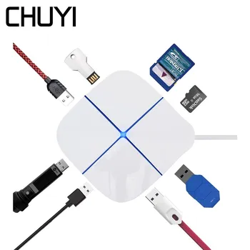 

CHUYI USB 2.0 Hub 6 Ports With SD TF Card Reader High Speed USB Adapter With LED Light Splitter For Laptop PC Accessories MAC OS