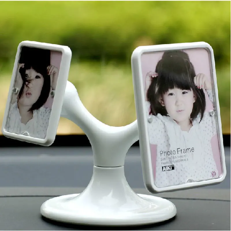  Creative Mini White Acrylic 360 Degree Rotating Magnetic Photo Frame For Auto Car Decor Ornaments