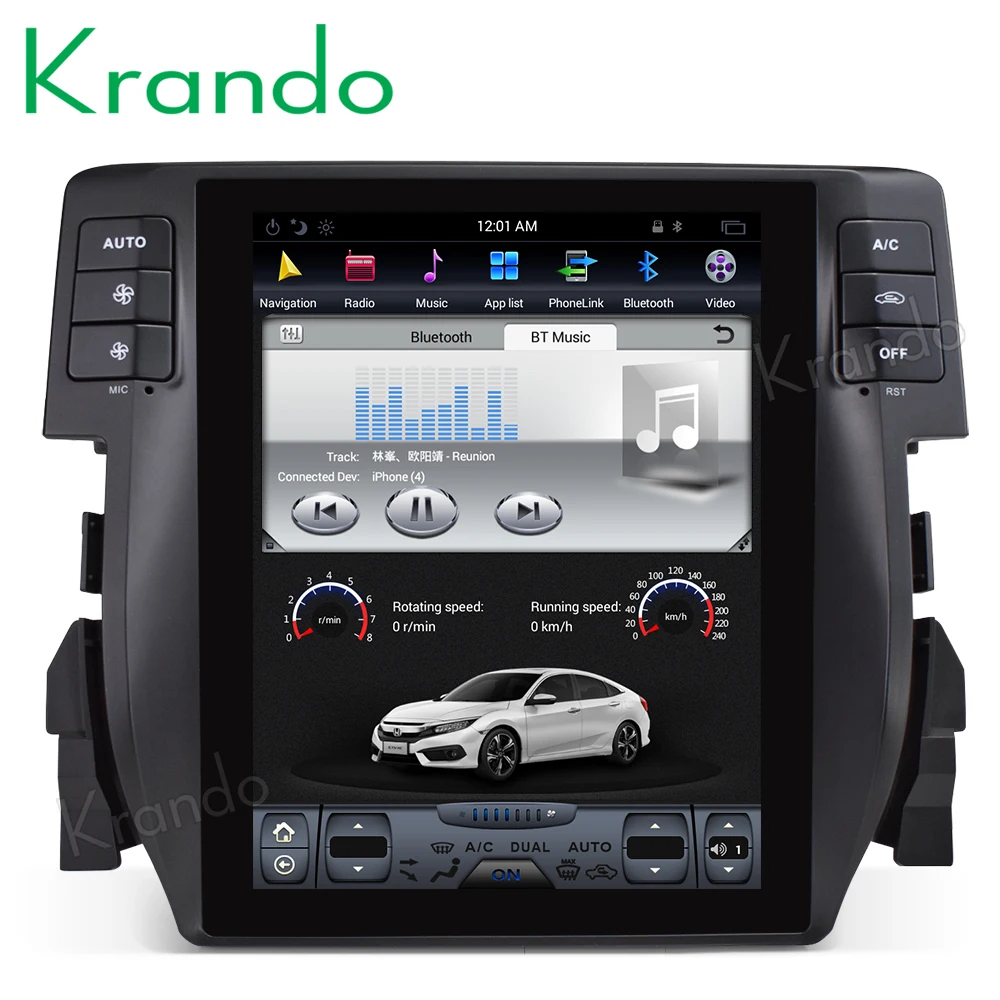 Perfect Krando Android 8.1 10.4" Tesla style Vertical screen car radio GPS navigation dvd for Honda Civic 2016-2018 multimedia system 2