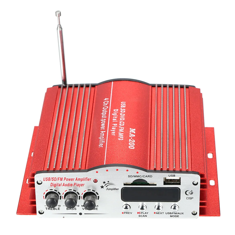 4 канальный Hi Fi аудио усилитель KKMOON MA200 сабвуфер автомобильный MP3 динамик USB SD