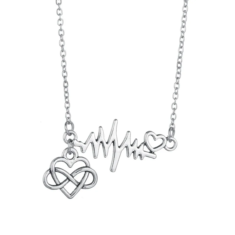 

Unique Women Handmade Vintage Silver Necklace ECG Forever Hearts Trendy Pendant Necklace Jewelry Female Necklace Jewelry Gifts