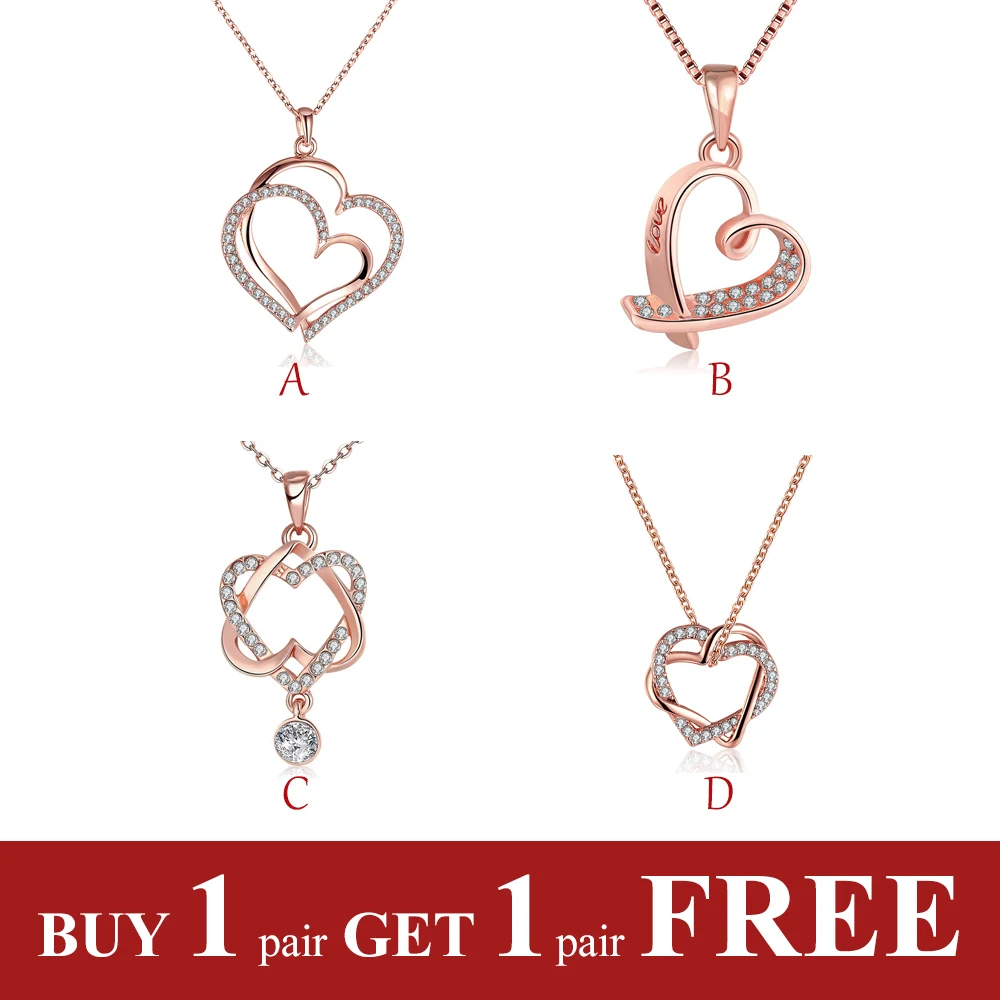 

Rose Gold Color Charm Pendants Necklaces For Women Heart Shape Trendy Jewelry with Snack Chain Cubic Zircon Necklace Love Gift