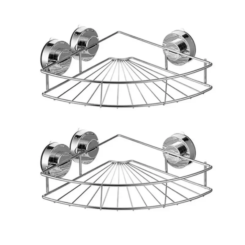 2 шт. Ванная комната углу полка для ванной вакуум всасывания Ванна стеллаж для хранения держатель Нержавеющая сталь стены угловой