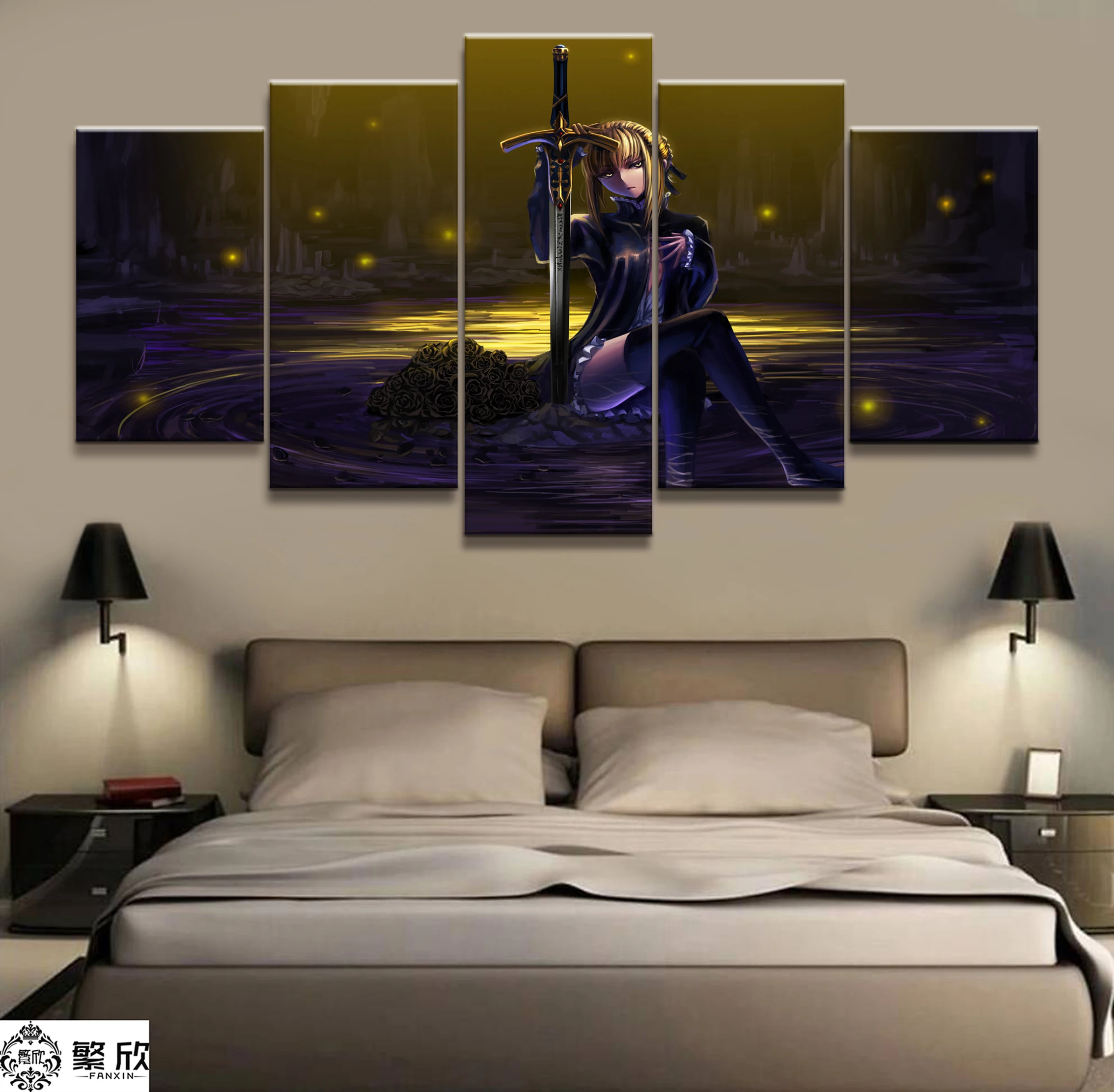 

Home Decor Modular Canvas Picture 5 Piece Fate Stay Night Saber Animation Painting Poster Wall For Home Canvas Wholesale