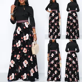 

Skirts 2018 New Brand Women Long Sleeve Autumn Patchwork Print Floral Boho Long Maxi Skirts Ladies Casual Skirts