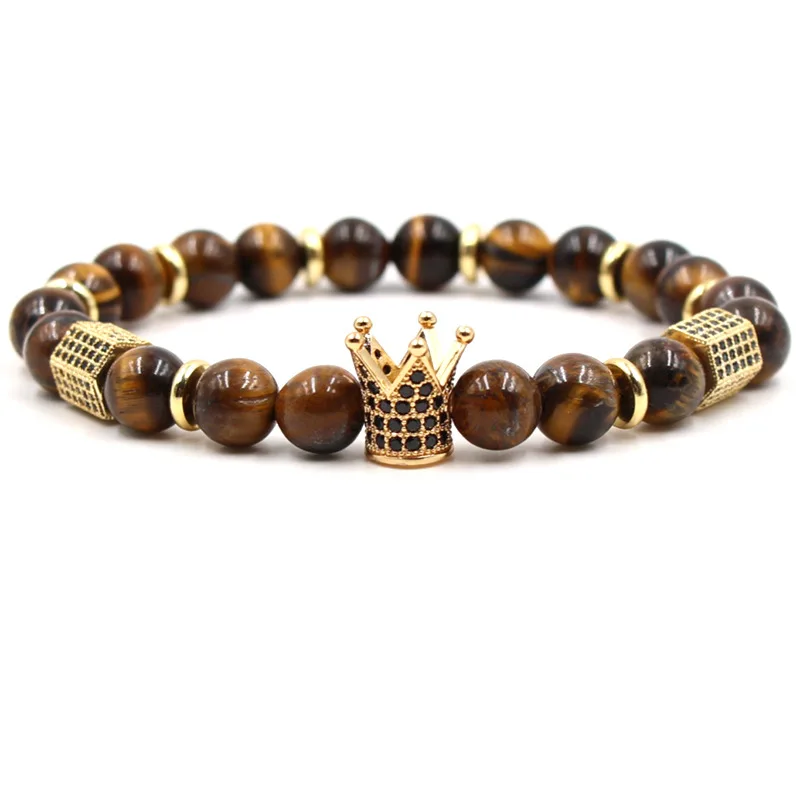 

MOREON micro impregnated zircon crown, Elastic Bracelet, natural stone, tiger eye stone, white marble hand ornament