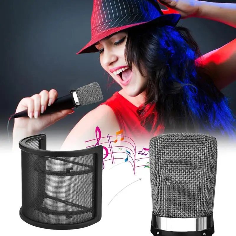 

Professional Microphone Filter U Shape Mask Metal Mesh Foam Double Layer Mic Windscreen for Studio Microphone