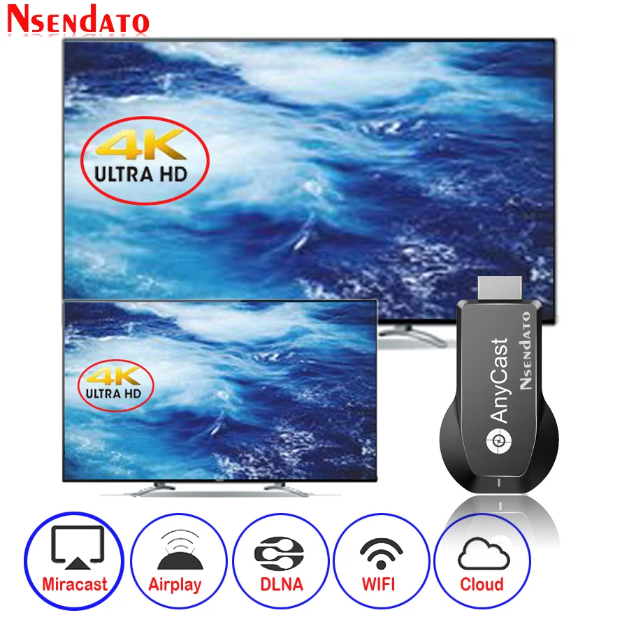 Anycast M100 2.4G/5G 4K Miracast Any Cast Wireless for DLNA AirPlay TV Stick Wifi Display Dongle Receiver for IOS Android PC