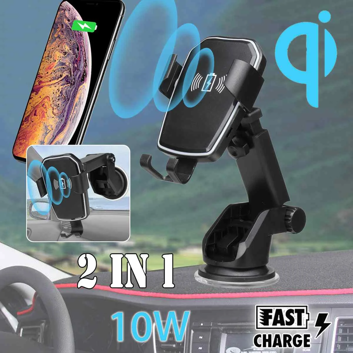 

10W Car Phone Holder QI Wireless Fast Charging Car Dashboard Holder Gravity Strong Suction Cup For iPhone X8 XR for Samsung S10e