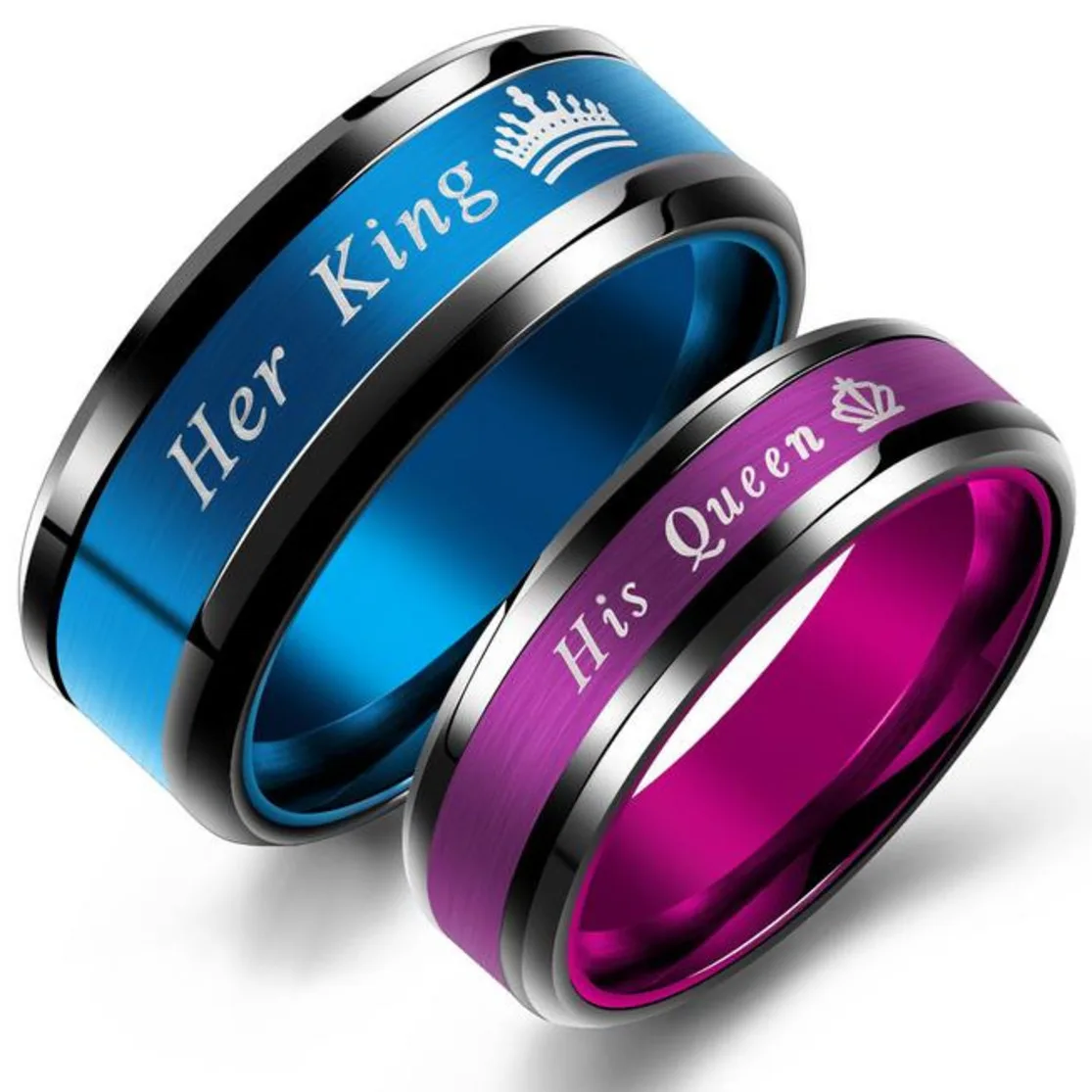 

Her King His Queen CROWN Blue Purple Lovers Stainless Steel Men Love Ring Wedding Rings For Women Bague Femme Anillos Mujer