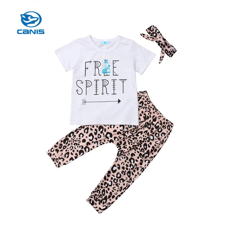

CANIS 2019 New baby girl clothes newborn leopard baby clothing t-shirt+pants+headband infant 3PCS sets kids toddler outfits
