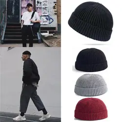 Для мужчин Для женщин вязаная шапка Beanie череп Кепки головной убор моряка манжеты Brimless Ретро Темно-Стиль унисекс хип-хоп эластичные теплые