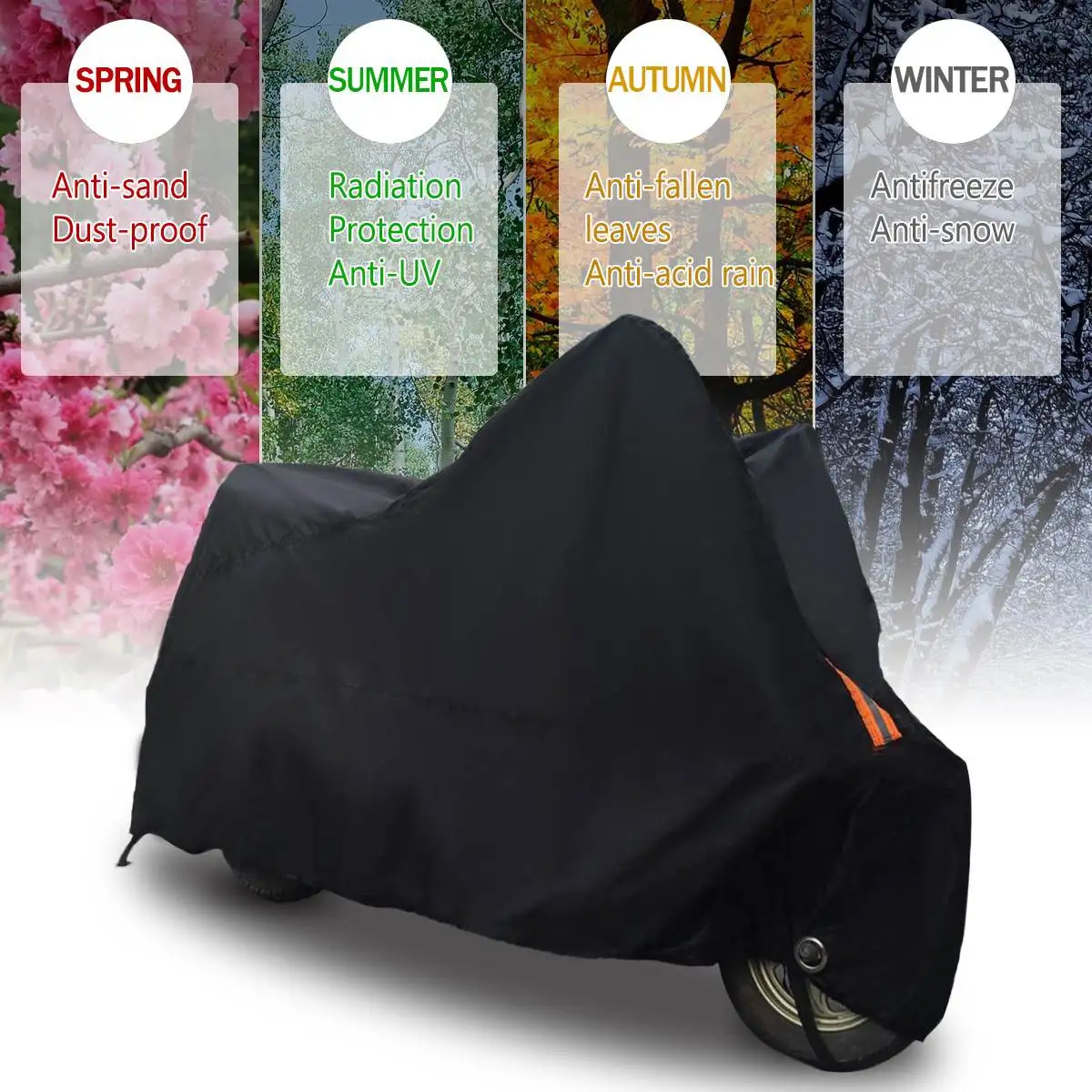 

Motorcycle Cover UV Protective Universal Outdoor Waterproof Sun Motorcycle Cover All Season Black 245*105*125cm/265*105*125cm