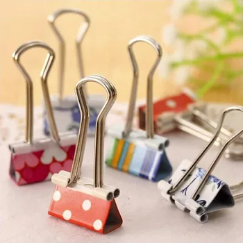 

Japanese Small Fresh Print Long Tail Colored Clip Metal Material Office Stationery and School Supplies Binder Clip 5PCS/Bag
