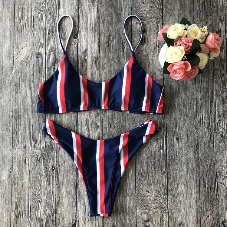 

Women Push-up Padded Bra Biquini 2019 Summer Striped Bandage Bikini Set Swimsuit Swimwear Women Strap Bathing Suit Stripe