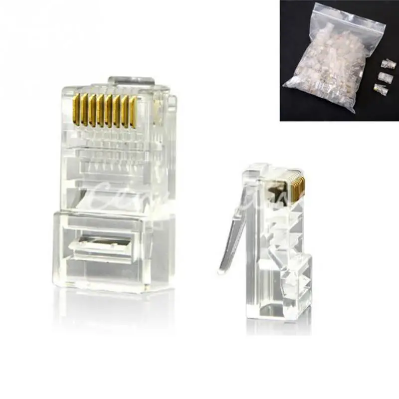

100pcs/lot Network Connector transparent color Modular Plug Network Connector Gold Shielded Accessories RJ45 8P8C