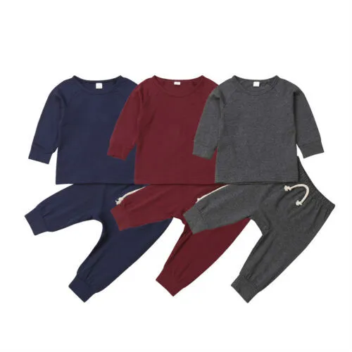 Cotton Baby Kids Newborn Pajamas PJs Sets Xmas Casual Sleepwear Nightwear Tops+Pants Clothes Set