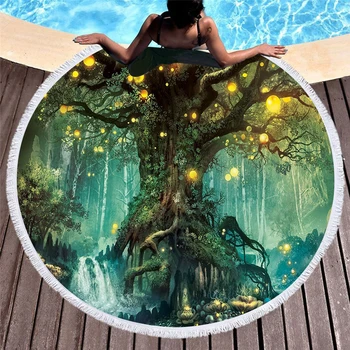 

3D Printed Anime scenery Microfiber Round Beach Towel for Adults Summer Toalla Tassel Yoga Mat T388
