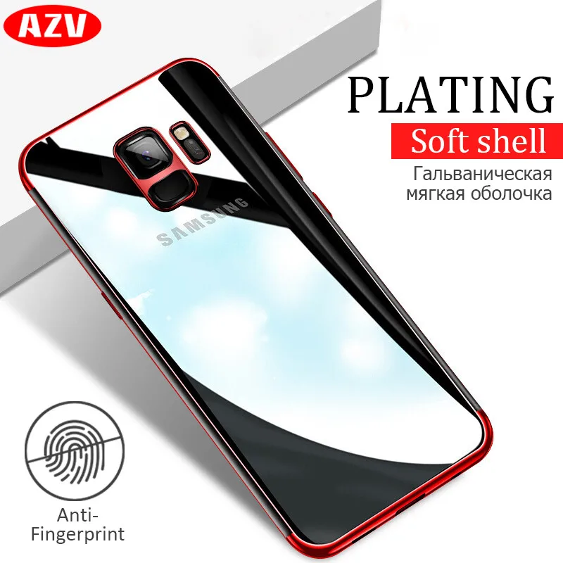 

AZV Luxury Silicone Clear Case For Samsung Galaxy S8 S9 Plus Note 8 TPU Soft Plating Frame Back Cover For Samsung S7 S6 Edge Bag