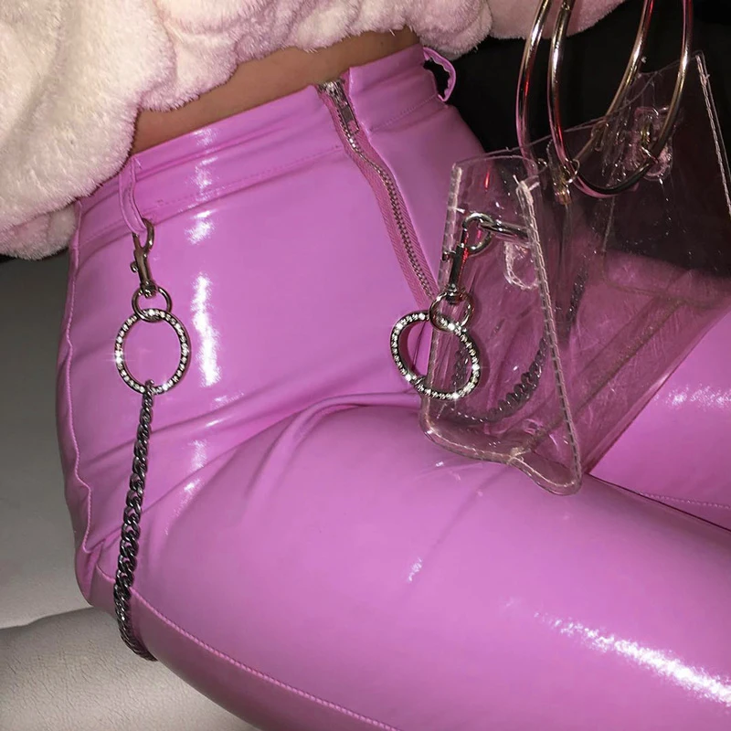 

2019 Fashion PU Leather Pant Women Plus Size High Waist Zip Pencil Pants Ladies Sexy Party Trousers Slim Shiny Stretchy Pants