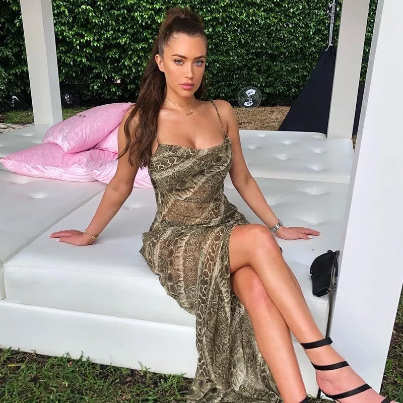 Slaygirl 2019 модное сексуальное платье Змеиный стиль на тонких бретельках макси