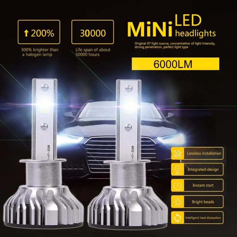VODOOL 1 пара H1 H4 H7 9006 мини COB светодиодный лампы для автомобильных фар 45 Вт 6000LM