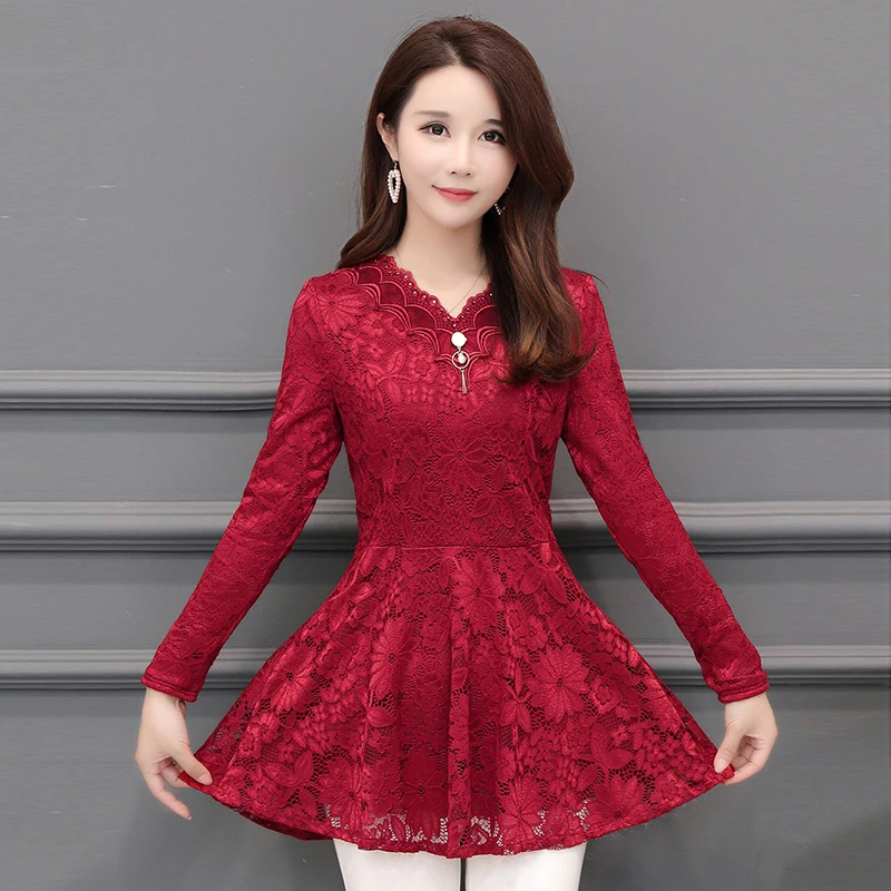 2018 New Arrival Fashion Spring Long Sleeve Women Lace Blouse SHIRT Female Hollow Plus Size 5XL V-neck Solid Elegant Blouse 2018 New Arrival Fashion Spring Long Sleeve Women Lace Blouse SHIRT Female Hollow Plus Size 5XL V-neck Solid Elegant Blouse