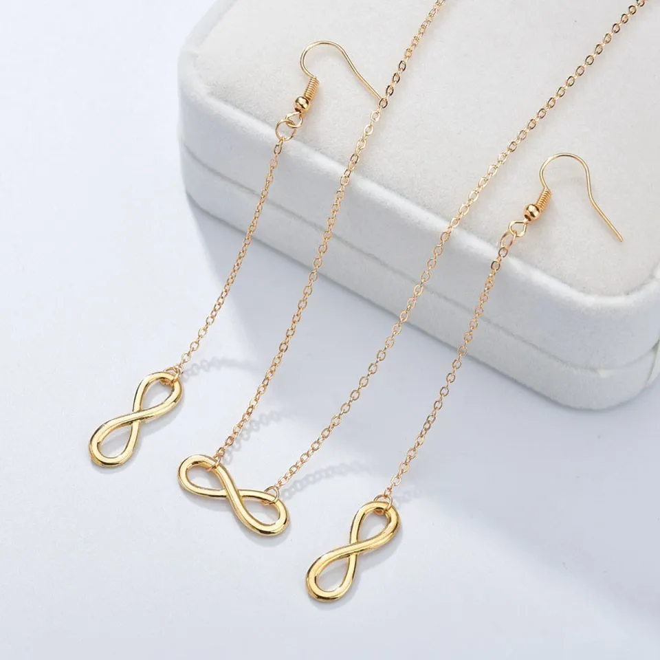 

3PCS Fashion Women Earrings&Necklace Jewelry Set 8 Number Sesign Female Jewelry Women Gold Wedding Jewelry Sets