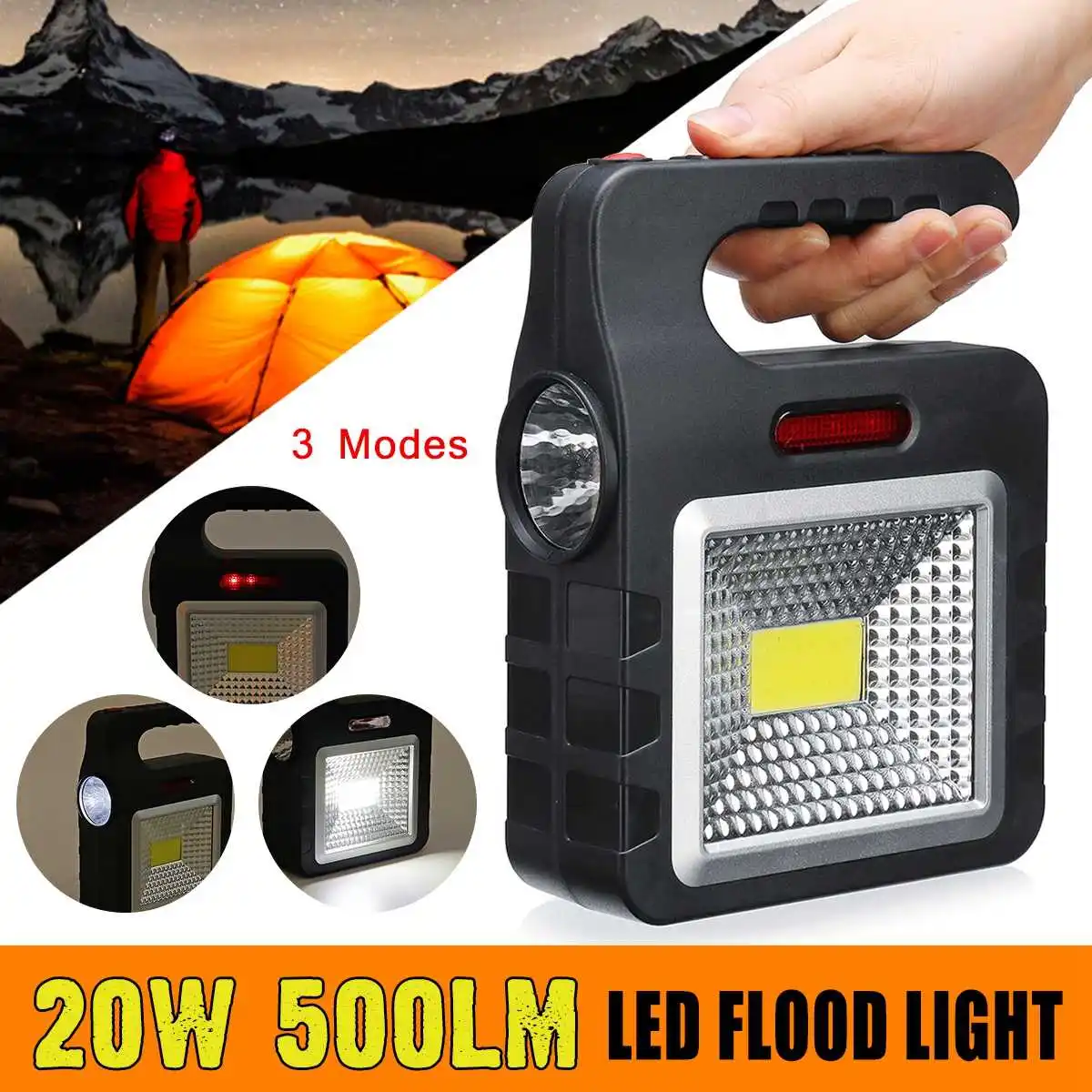 

Solar Energy 20W/500LM Portable Flashlight USB Port Camping Tent Light Outdoor Portable Hanging Lamp COB LED lamp Worklight