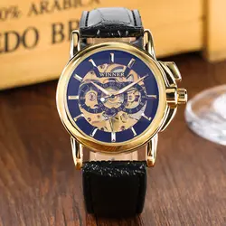 Механические часы Золотой Скелет с ручным заводом деловые часы черный кожаный ремешок водостойкие деловые часы мужские подарки