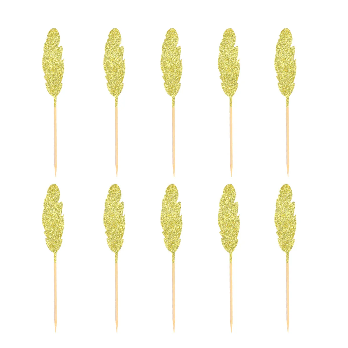 

10pcs Glitter Cake Toppers Feather Design Cupcake Decoration Fruit Picks Birthday Party Supplies