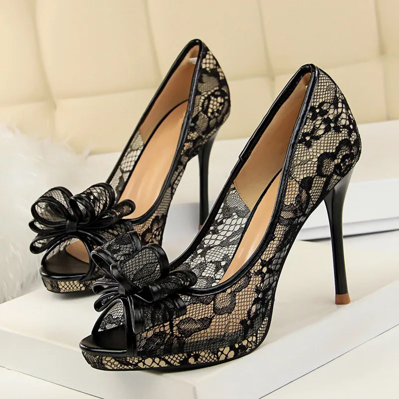

High Heels Peep Toe Pumps Women Fashion Sandals For Girl Summer Sexy White Red Green 2018 Platform Night Lace Shoes DS-B0292