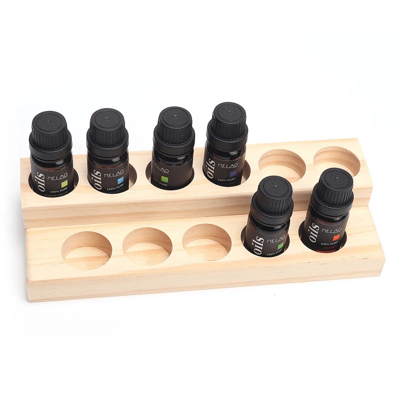 

Fashion 11 Holes Wooden Essential Oil Tray Handmade Natural Wood Display Rack Demonstration Station For 5-15Ml Bottles