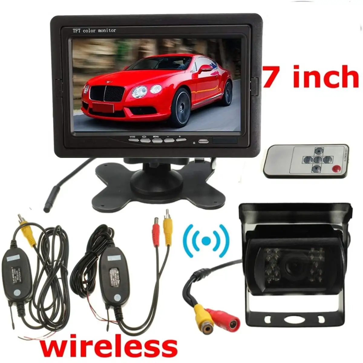 

12V Car Rear View Wireless Backup Reversing Camera Kit 7'' TFT LCD Monitor Night Version Kit