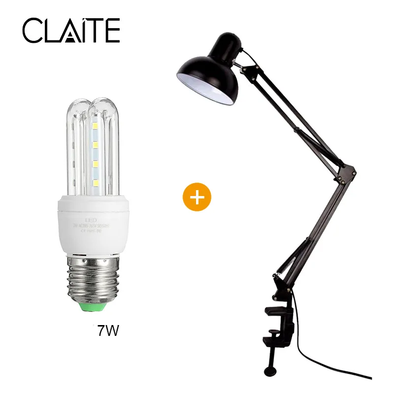 CLAITE AC85 265V E27 E26 светодиодные лампы гибкие настольные поворотный кронштейн