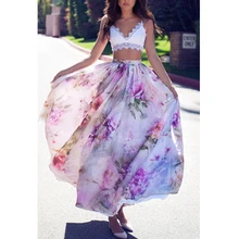 Женское шифоновое Бохо цветочное Джерси цыганское Длинное Макси Пышное пляжное повседневное свободное с высокой талией юбки лето