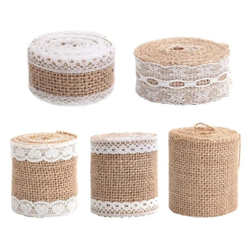 

1 Roll Vintage Jute Burlap Ribbon DIY Weddings Belt Strap Floristry Wedding Party Decor Craft Jute Lace Ribbon new Year decor