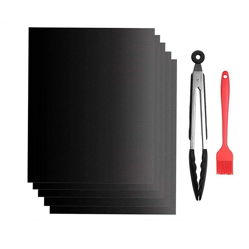 

BBQ Grill Mat Set of 5, Non-stick Barbecue Grill & Baking Mats for Baking on Gas, Charcoal, Oven and Electric Grills - Reusabl