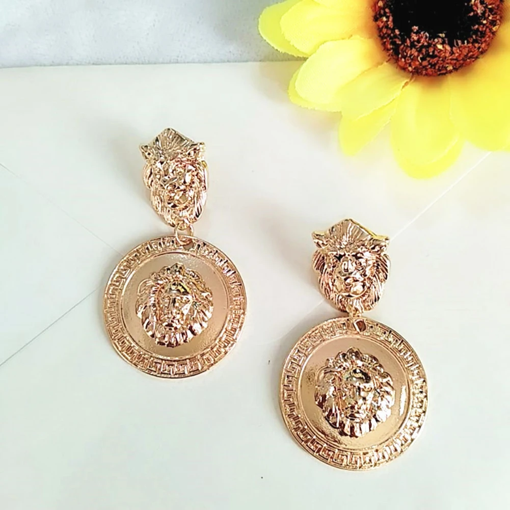 Coin Earrings Lion Cute drop Earrings Gold Metal Geometric Vintage for Aretes Mujer Femme Women Party aretes de plata Oorbellen