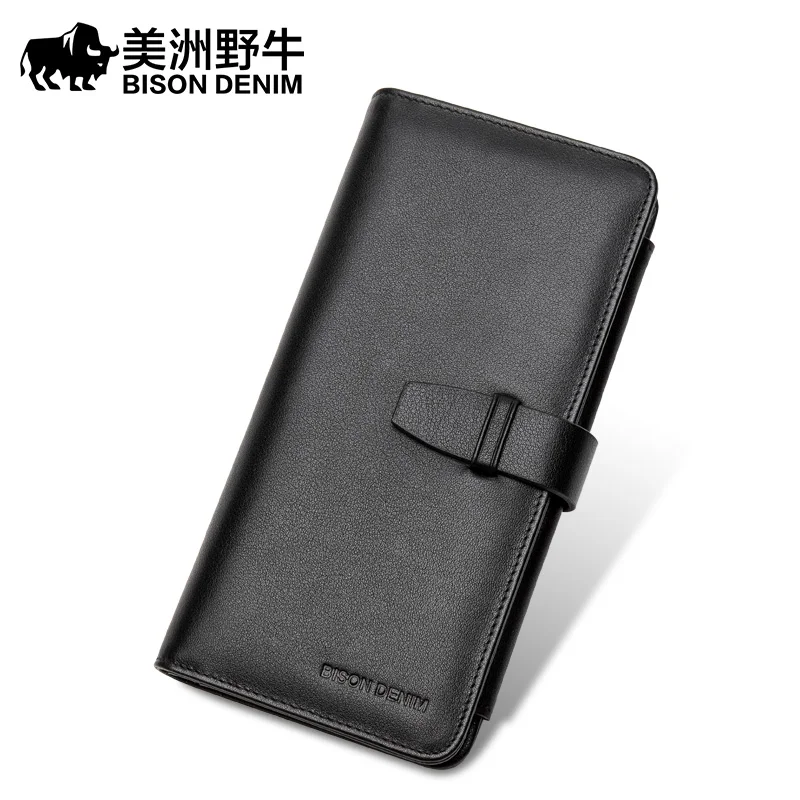 

BISON DENIM Luxury Brand Men Wallet Cow Leather Men's Purse Zipper Pocket High Quality Male Clutch Genuine Leather Purse Men