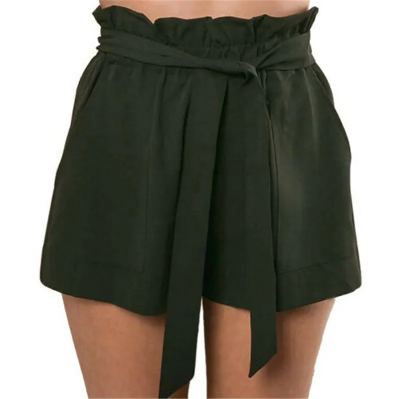 Women High Waist Shorts Bow Tie Belt Shorts Ladies Summer A-line Hot Loose Solid Color Short Mujer Femme Feminine