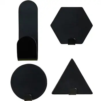 

OUNONA 4Pcs Self Adhesive Hooks Creative Geometric Wall Mount Hooks Punch Free Towel Hangers (Black)