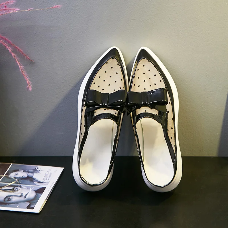 

Fashion Basic Spring Summer Shoes Woman in Polka dot Pattern Mash Material with Platform Wedges Shoes with Butterfly knot