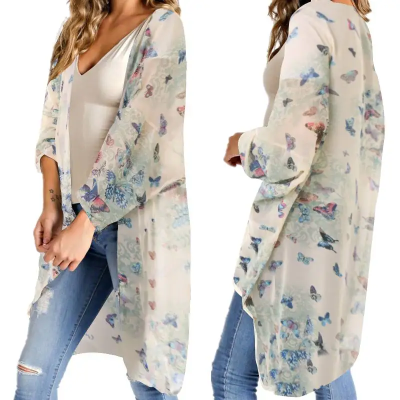 2019 ZANZEA Fashion Print Beach Cover Up Women's Summer Floral Kimono Cardigan Female Bohemian Chiffon Blouse Blusas Tunic Tops
