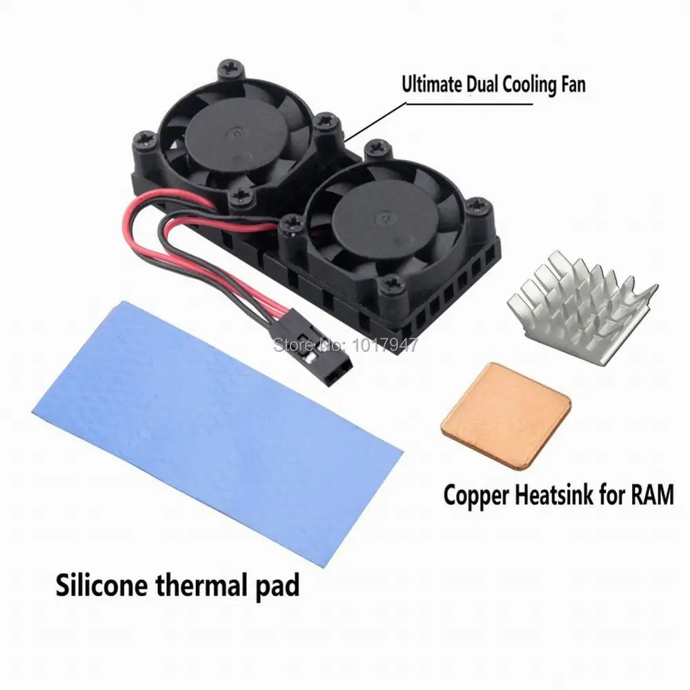 2 set Gdstime Heat sink Dual Fan with RAM Copper Heatsink For Raspberry