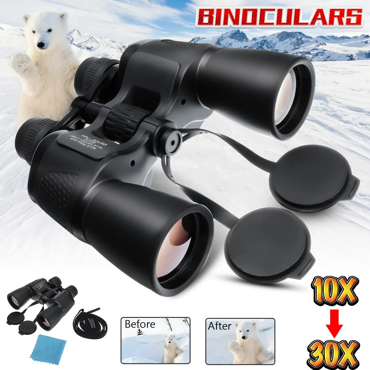 

2019 New Arrival 10-30x50 Binoculars Telescope HD Light Night Vision BAK4 Binocular for Hunting Professional Monocular Telescope
