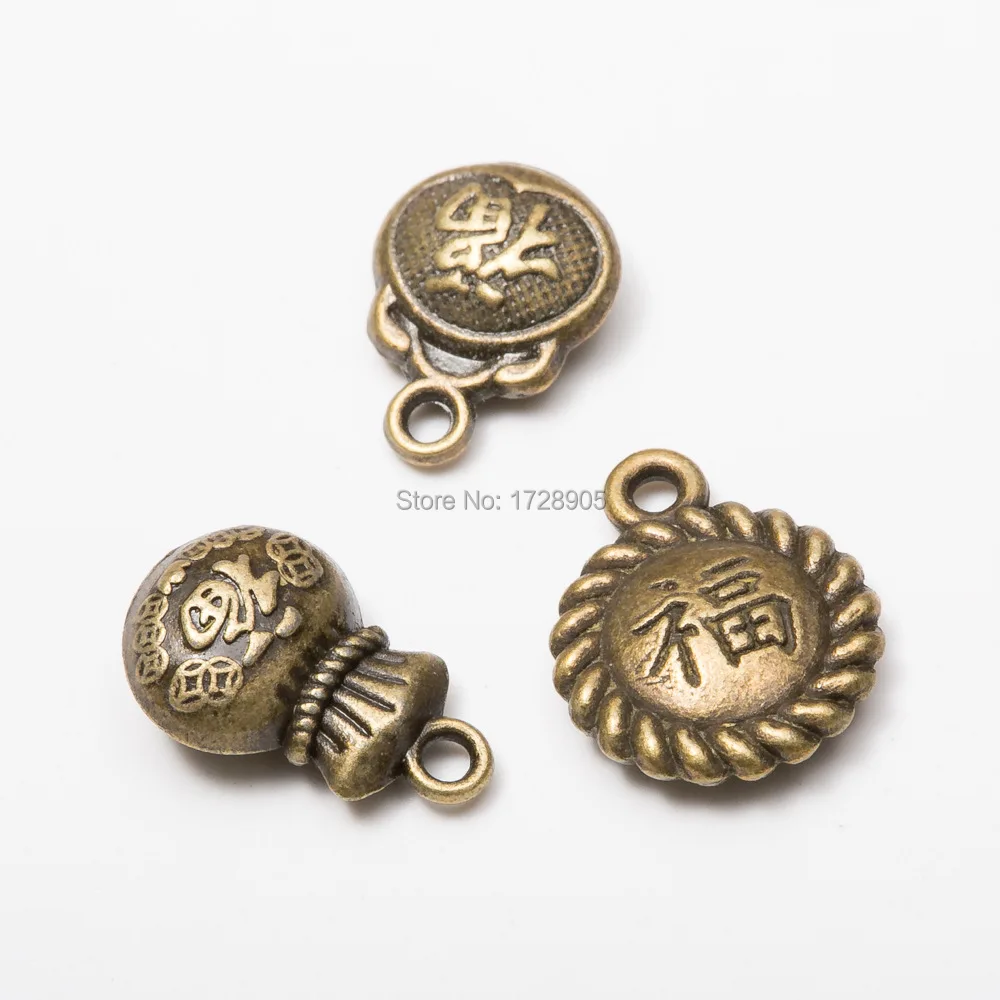 

Chinese Good Luck Fu Charm Pendant 10pcs 15mm tiny Bronze tone for Jewlery Making Lucky Bag Chinese Fu Charms Charm Good Fortune