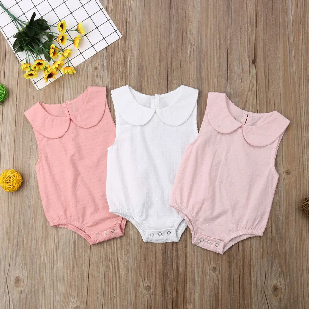 Newborn Baby Girls Clothes Summer Solid sleeveless Peter Pan Collar Romper Jumpsuit Outfits Clothes