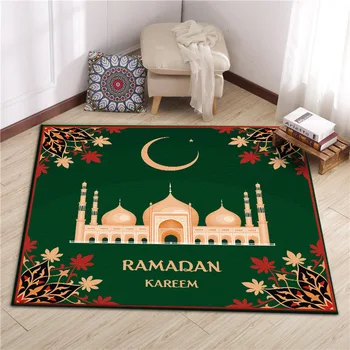 

Middle East Islamism Ramadan Festival Church Green Printed Square Carpets Rug for Living Room Bedroom alfombra tapete para sala