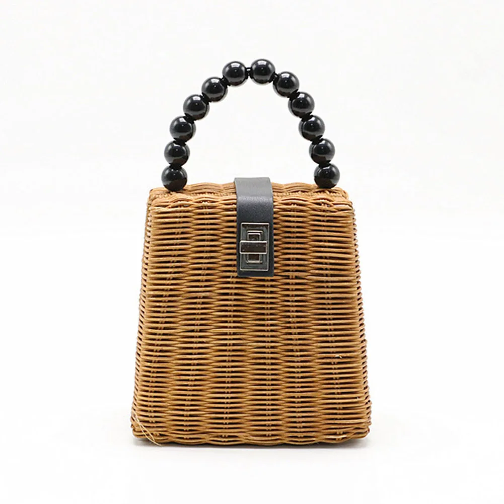 

SFG HOUSE Brand Beaded Handle Hand-woven Straw Bag Women Small Tote Bags Summer Travel Handbags Ladies Shoulder Bags Sac a Main
